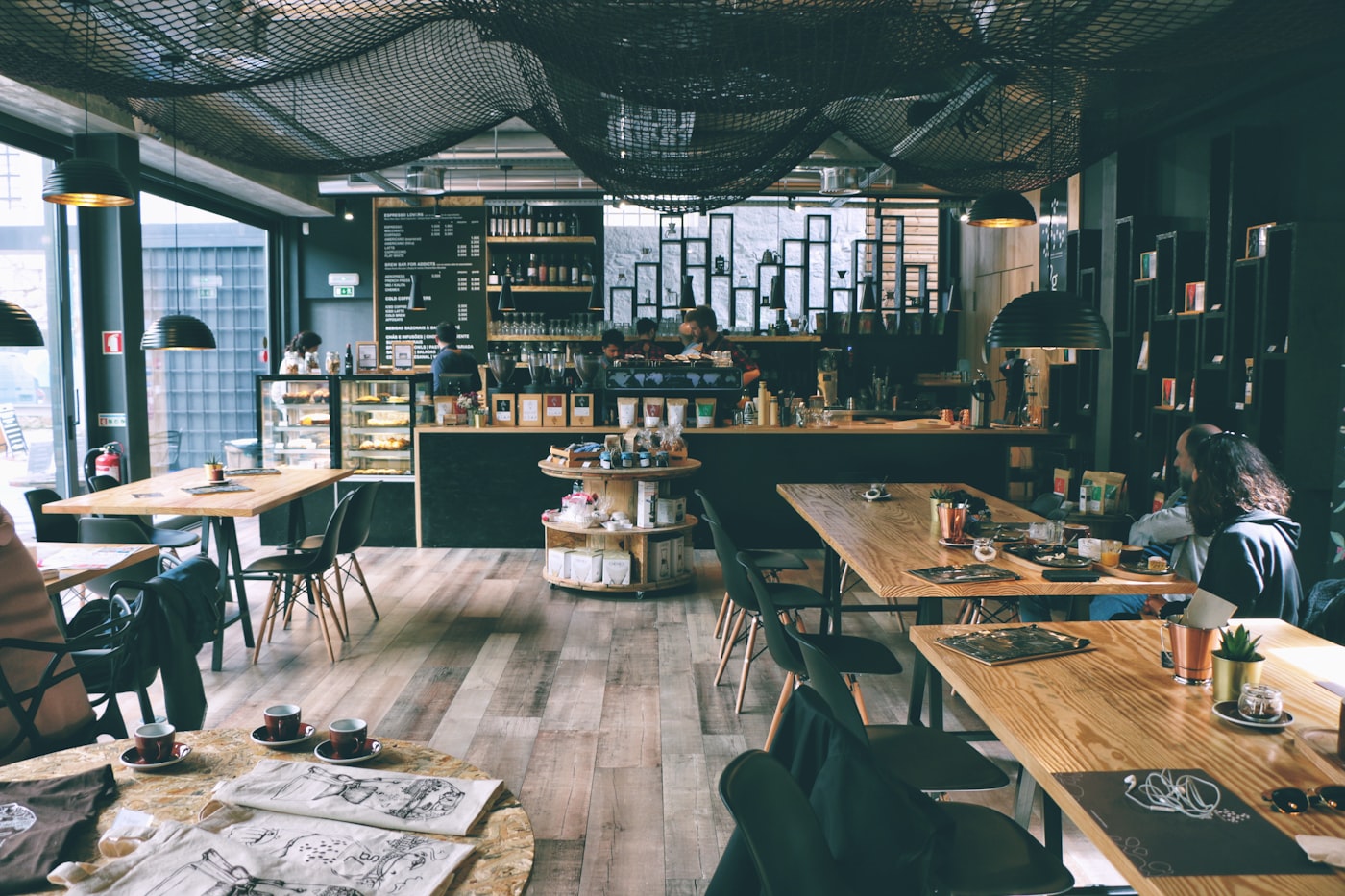 A quiet café lounge with soft seating